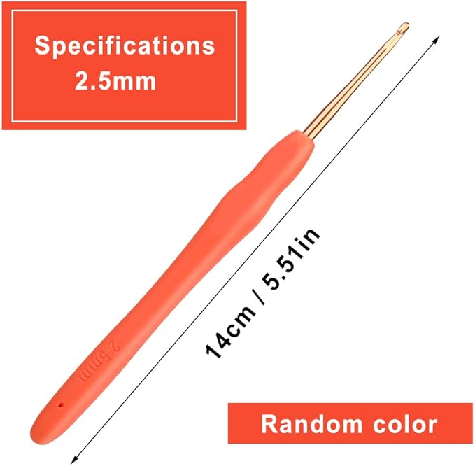 kgxulr 2.5 mm Crochet Hook, Aluminum Soft Grip Rubber Handle Needles Ergonomic Knitting Needles Crochet Needle for Beginners and Handmade DIY Knitting Crochet (2.5 mm)