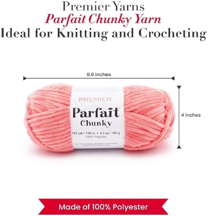 Premier Yarns Parfait Chunky Chenille Yarn 3.5 Oz 6 Super Bulky Weight 3 Pack Bundle with Bella's Stitch Place Holders (Coral)