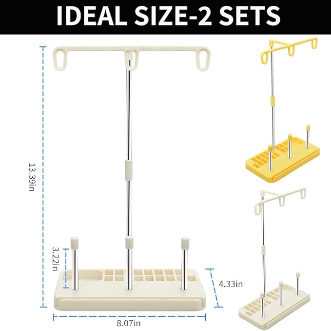 Vuzvuv 2 Pack Thread Holders, Embroidery & Sewing Machine Organizer, 3 Spool Thread Rack, Suitable for Beginners & Adults, White-Yellow