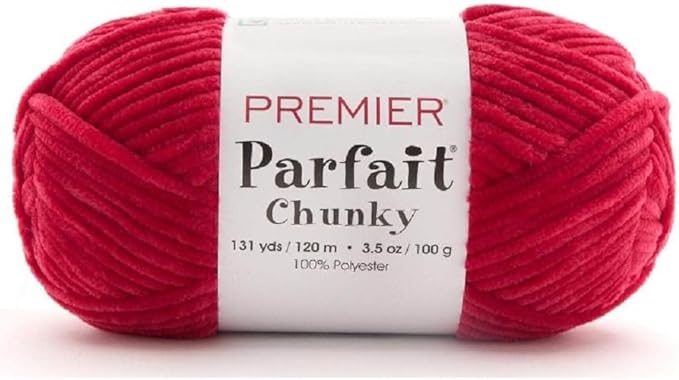 Premier Yarns Parfait Chunky Chenille Yarn 3.5 Oz 6 Super Bulky Weight 3 Pack Bundle with Bella's Stitch Place Holders (Candy Apple)