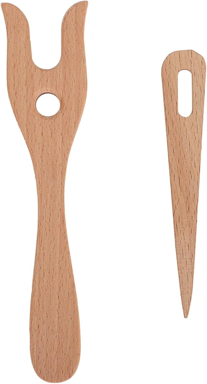 Cunyuer Lucet Fork, Knitting Fork, 2 Pack Knitting Fork & Eye Weaving Needles Kit, Wooden Weaving Tools for Bracelet Necklace Braided DIY Tools