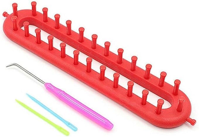Knitting Loom Knitter Kit Plastic Yarn Cord Knitter with Hook Needle Hat Looms Long Knitting Loom DIY for Scarf Sweater Shawl Blankets(red)