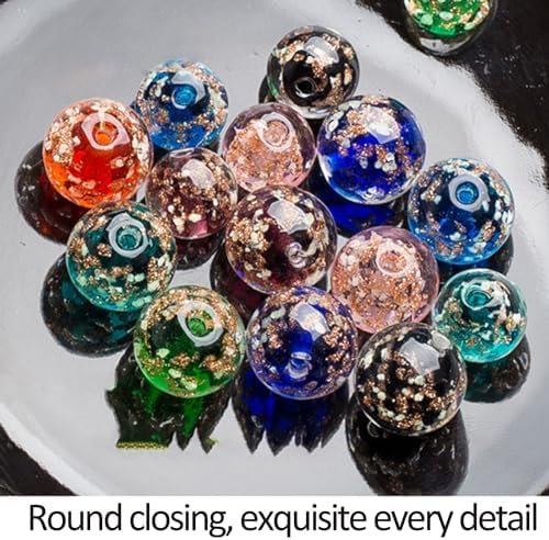 8mm 200pcs Glow in The Dark Glass Beads with Holes for Jewelry Making Bracelets Earrings Necklace Bulk Lampwork Solar Unique DIY Crafts Gold Spacer Beads Kit(100pcs Beads+100pcs Spacer)