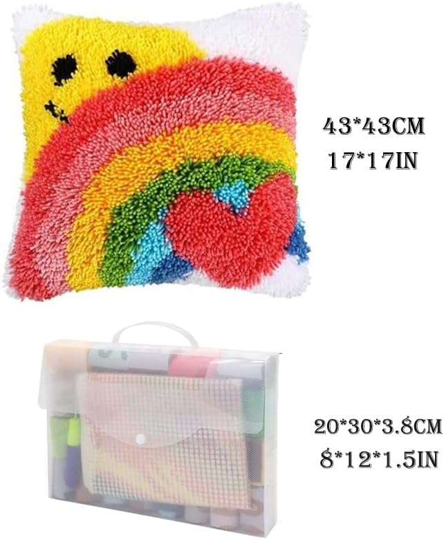 Puzamen Latch Hook Pillow Kits for Adults Beginner Christmas with Pre-Printed Canvas Rug Needlework Pillowcase Making Kit Home Arts Crafts Sofa Decoration