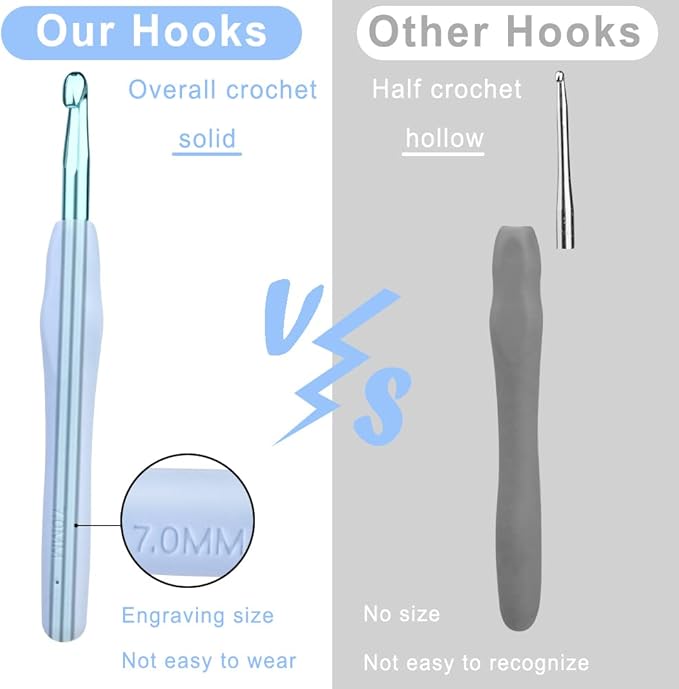kgxulr 7 mm Crochet Hook, Aluminum Soft Grip Rubber Handle Needles Ergonomic Knitting Needles for Beginners and Handmade DIY
