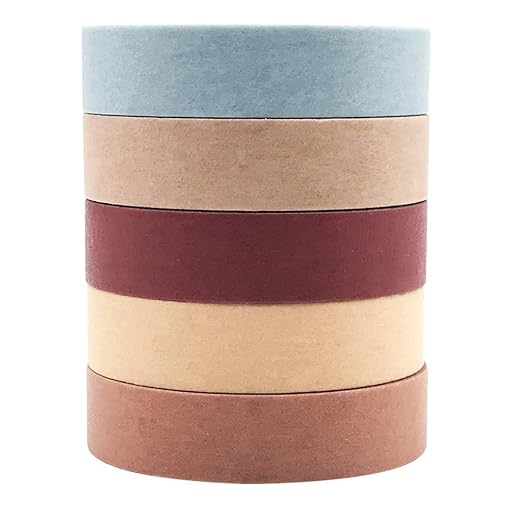 EnYan Solid Color Washi Tapes Set, 5 Rolls Basic Collection Decoration 10mm Wide Japanese Masking Decorative Tapes for Bullet Journal Planners DIY Crafts Arts Scrapbooking Adhesive