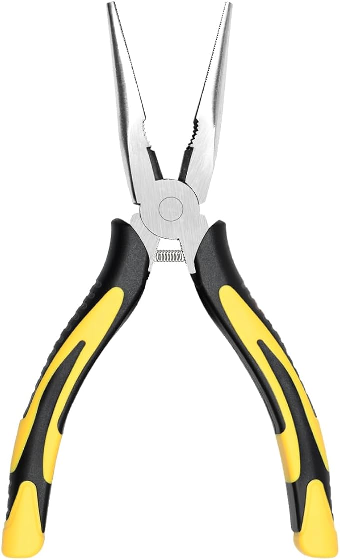 zuzuan premium long needle nose pliers-6’’, paper clamp precision, high carbon steel, soft grip with wire cutter, long nose cutting pliers for home, fishing, jewelry, crafts,1pcs