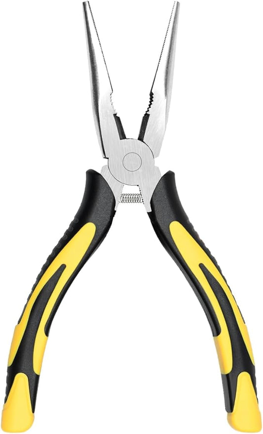 zuzuan premium long needle nose pliers-6’’, paper clamp precision, high carbon steel, soft grip with wire cutter, long nose cutting pliers for home, fishing, jewelry, crafts,1pcs