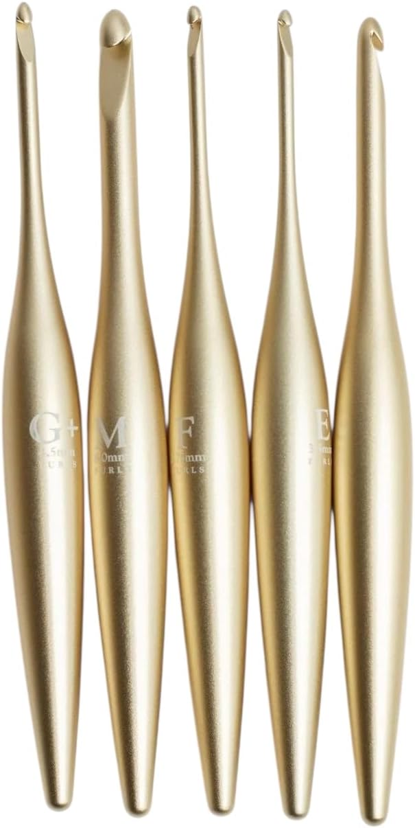 Furls Crochet Hook, Gold Streamline Metal Matte Finish & Polished, Ergonomic Handle Crochet Hooks 7" (Matte, F - 3.75mm)