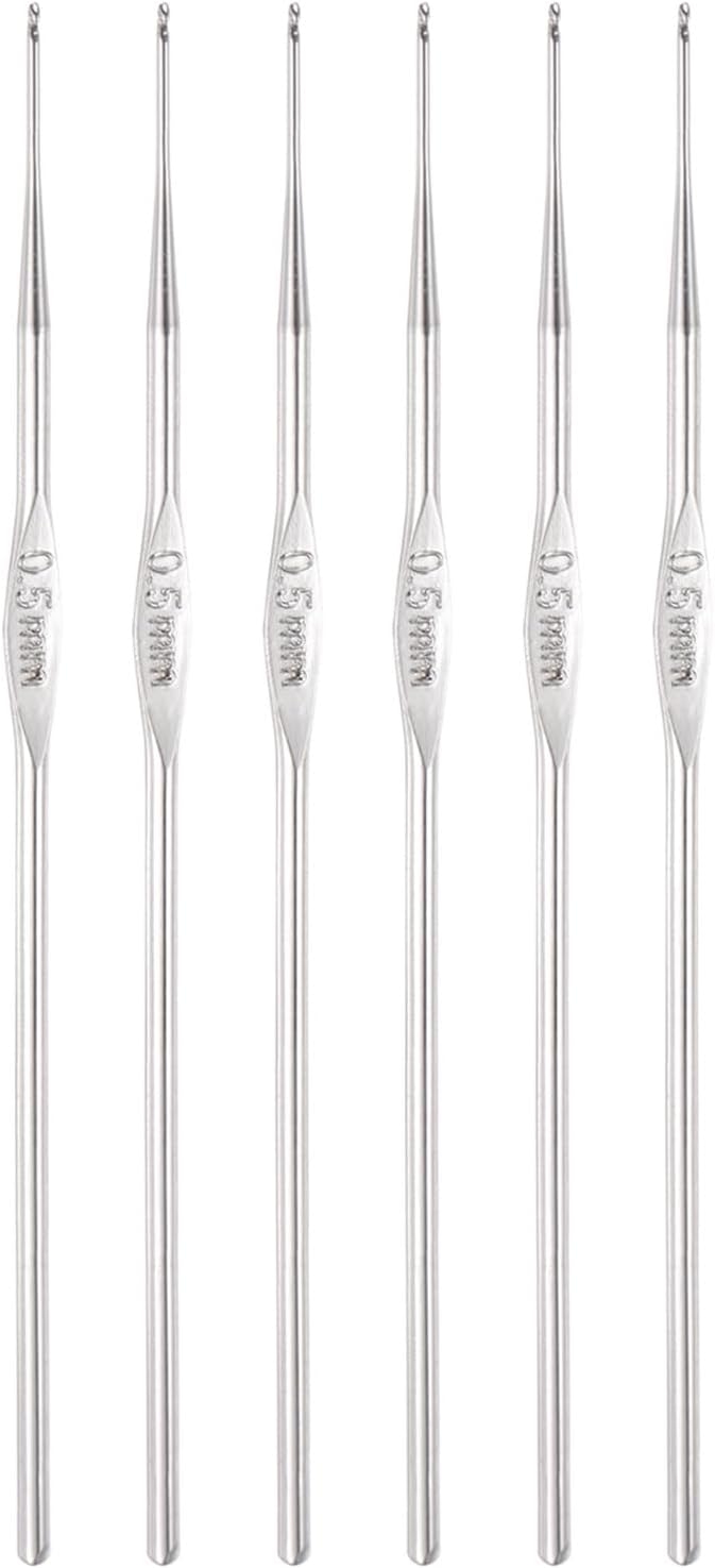uxcell Stainless Steel Crochet Hook 0.5mm Knitting Needles for DIY Craft Yarn 6Pcs