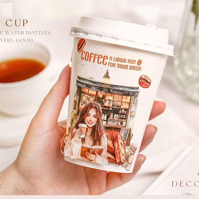 20 Sheets Coffee Sticker Book for Journaling, Fashion Colored Girl Sticker Book for Scrapbook Supplies, Pre-Cut Aesthetic Waterproof PET Translucent Stickers for Junk Jounal Bujo