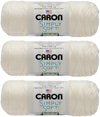 Caron Simply Soft 3-Pack Yarn, 3oz, Gauge 4 Medium Worsted, 100% Acrylic - Off White - Machine Wash & Dry