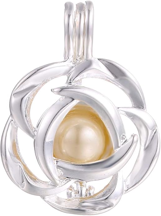 10pcs Silver Pearl Cage Locket Pendants, Essential Oil Diffuser DIY Necklace Bracelet Jewelry Making Craft, Bulk Beads Aromatherapy Diffuser Charms Gifts for Women Girls