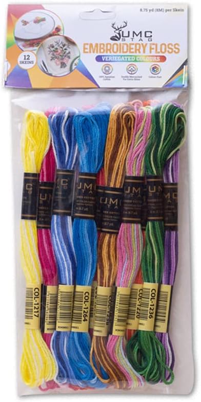 12 Pieces | Premium Embroidery Thread | 100% Egyptian Cotton Premium Skeins | Cross Stitch Embroidery Floss | Oeko TEX Certified Stranded Cotton (Variegated Tones)