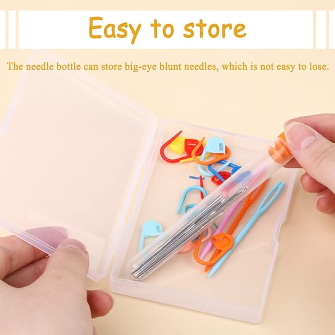 Knitting Needles Yarn Needles Large Eye Blunt Needles Plastic Needles with Tape Measure Stitch Markers Storage Box for DIY Handmade and Sewing