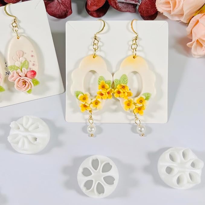 Xaekicr Polymer Clay Flower Petal Cutters – 8 Pcs Round Clay Cutters for 3D Floral Earrings, DIY Clay Tools for Polymer Clay Jewelry Making