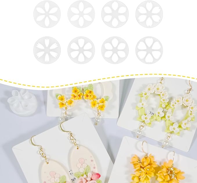 Xaekicr Polymer Clay Flower Petal Cutters – 8 Pcs Round Clay Cutters for 3D Floral Earrings, DIY Clay Tools for Polymer Clay Jewelry Making