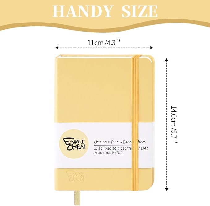 Hardcover 96Pages Blank Sketch Book for Drawing, Small 5.7x4.1 Pocket Journal Notebook for Travel, 180gsm Thick Paper Diary Notebooks for Work, PU Cover Memo for Writing. Yellow