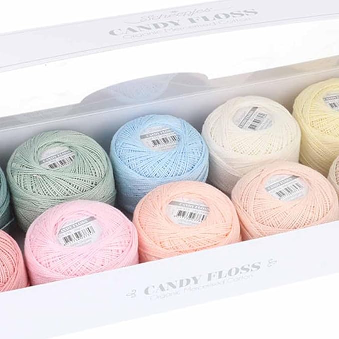 Scheepjes Candy Floss Color Pack 10 x 20 g (0.7 oz) Frosting Mercerized Cotton Assortment Blue Green Yellow