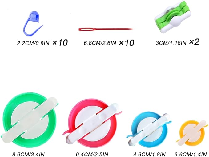 Knewmart Pom Pom Maker, 5 Sizes Pompom Maker Tool Set for Fluff Ball Weave DIY Wool Yarn Knitting Craft Project for Beginner,Include 10PS Knitting Stitch Markers+10PS Plastic Needles