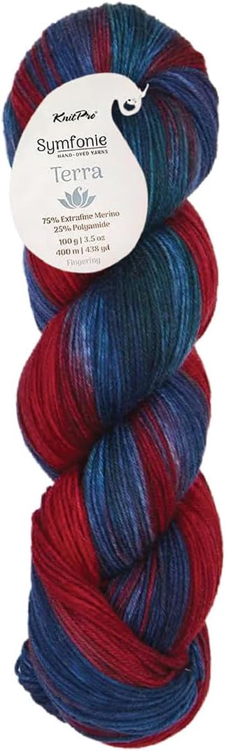 KnitPro Symfonie Fingering Weight Hand Dyed Variegated Yarn Skein | Extra Fine Merino Wool & Polyamide Blend for Knitting & Crocheting, Oeko-TEX Certified 400m, 100g | Terra Twilight Flame