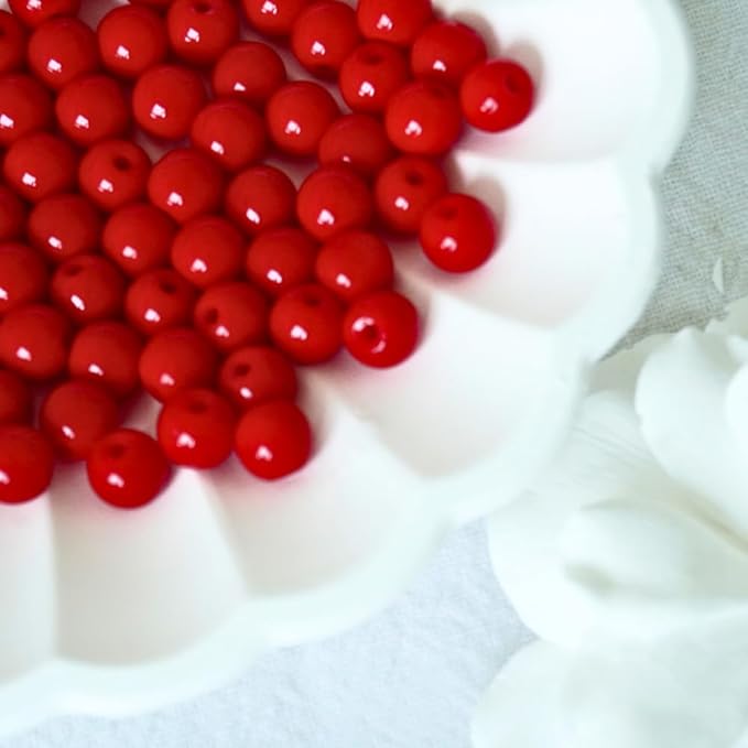 Jabrand 200pcs Red Beads, 6mm Porcelain Beads for Jewelry Making Round Ceramic Bead Unique Vintage Bead for Craft Beading Kit Bracelets DIY Decor