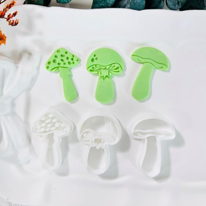 Xaekicr 3pcs Mushroom Clay Cutters – Polymer Clay Cutters for Earrings, Textured Clay Molds, Clay Tools for Polymer Clay Jewelry Making
