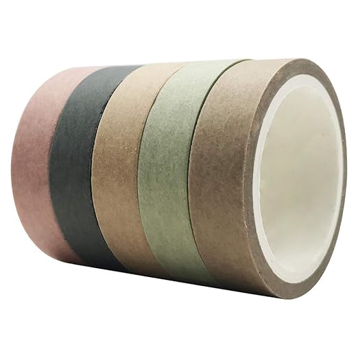 EnYan Solid Color Washi Tapes Set, 5 Rolls Basic Collection Decoration 10mm Wide Japanese Masking Decorative Tapes for Bullet Journal Planners DIY Crafts Arts Scrapbooking Adhesive