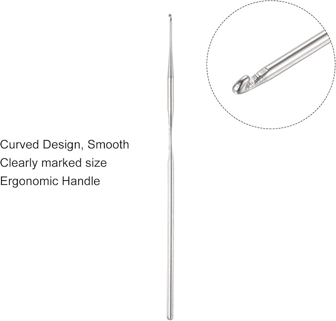 uxcell 20Pcs Crochet Hook Stainless Steel 0.6mm Metal Knitting Needles for DIY Craft Lace Yarn