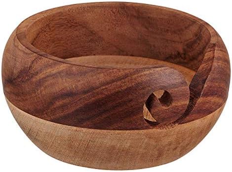 Mothers Day Gifts for Women Wooden Yarn Bowl Knitting Bowl Large Crochet Yarn Holder Handmade Crocheting Accessories and Supplies Organizer 7 x 3" Retirement Birthday Gift for Knitting Lovers