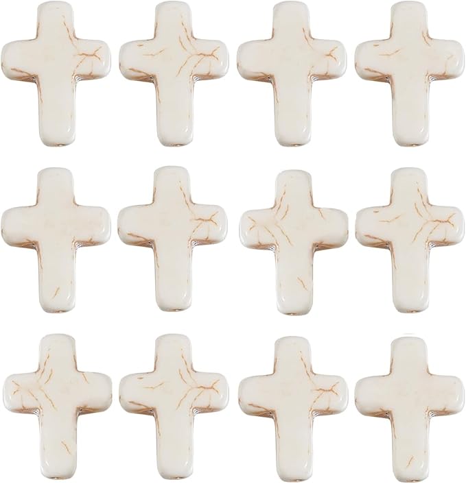 SUNNYCLUE 1 Box About 40Pcs Cross Beads White Synthetic Turquoise Beads Bulk Easter Pocket Crosses in Bulk Mini Cross Charm Crucifix Spacers for Jewelry Making Beading Kit DIY Bracelet Supplies