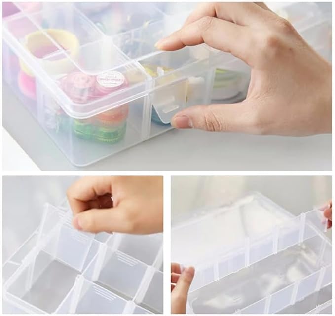 Adjustable 15-Compartment Grid Slot Plastic Storage Box Jewelry Bead Tool for Washi Tape, Art Supplies and Sticker Container Organizer Case