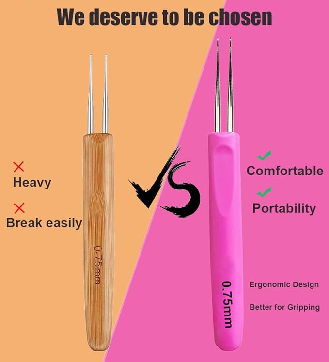 Weabetfu Dreadlocks Crochet Hooks with Ergonomic Handle,Dreadlock Needle Tool for Craft,Dreadlock Crochet Hook for Hair 0.5mm 1 Hook