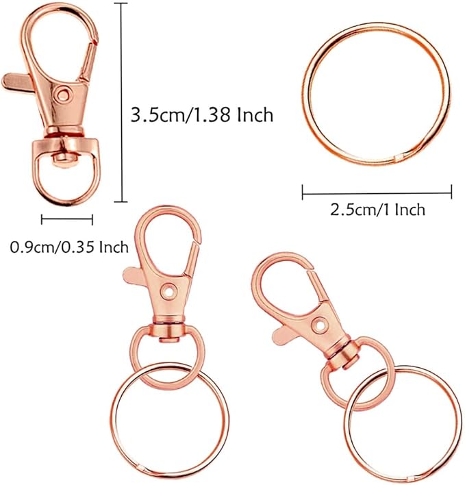 60 Pcs Premium Swivel Lanyard Snap Hook with Key Rings, Metal Lobster Clasp Keychain Hooks for Lanyard Crafting（Rose Gold）