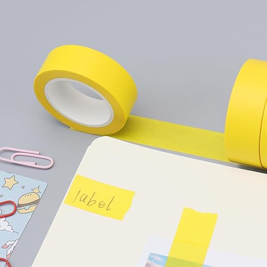 NatSumeBasics 3 Yellow Washi Tapes Plain Decorative Masking Tape, 32 Feet Self-Adhesive Tapes for Packaging Decor Journals Scrapbooks Planners DIY Crafts Gift (Yellow)