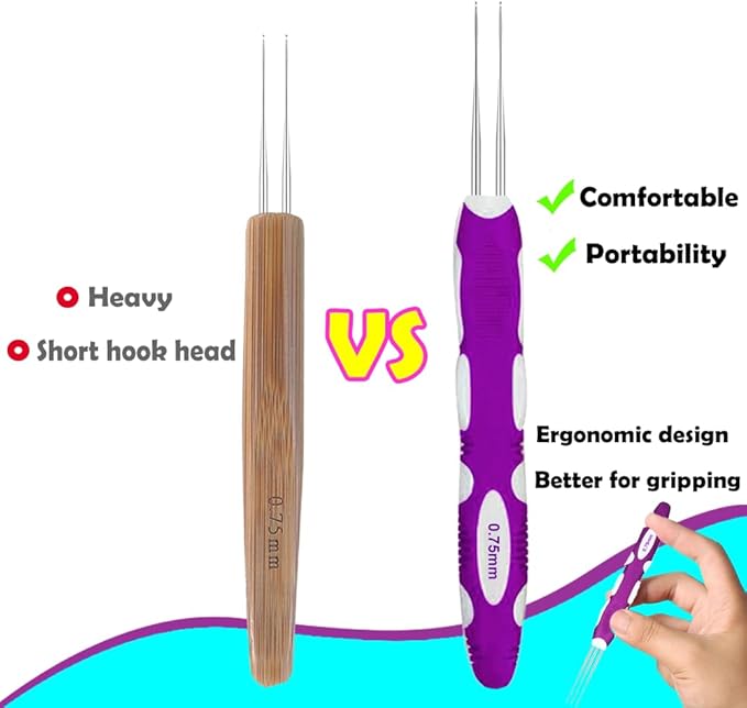 Yarniss Dreadlocks Crochet Hooks with Ergonomic Handle,0.75mm Hair Crochet Needle