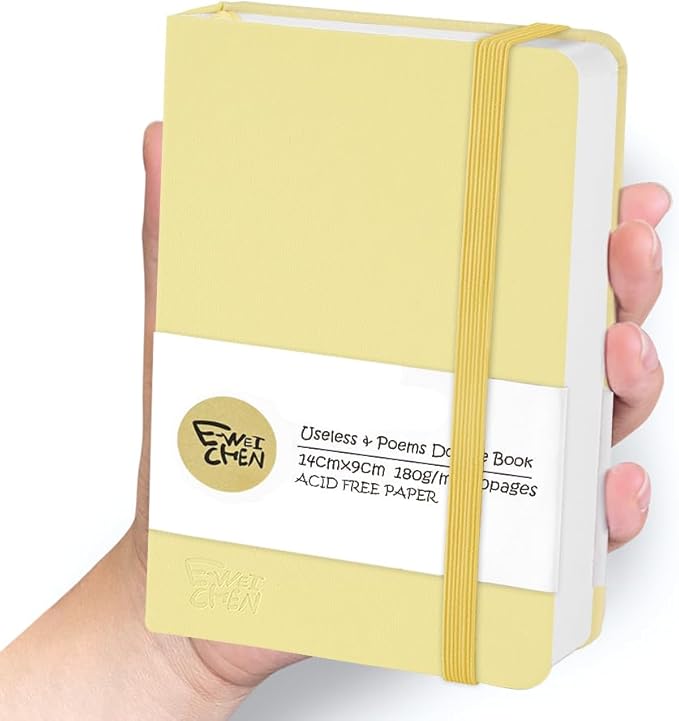 Mix Media Pad,3.5"x5.5" Small Hardcover Leather Art Sketchbook,60 Sheets(112lb/180gsm) Heavyweight Acid Free Artistic Painting Drawing Sketching Paper, Handy Pocket Journal Sketchbook.Lemon Yellow