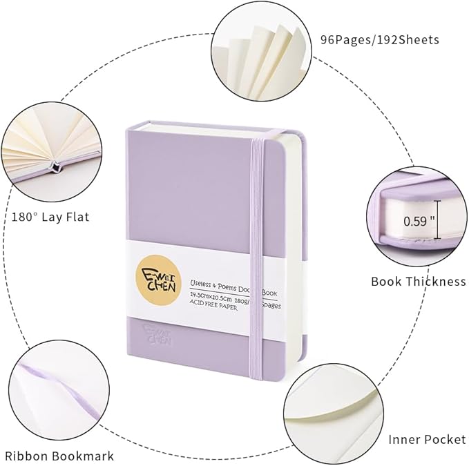 Small Blank Notebook, 96Pages, Hardcover Sketch Book for Drawing, 5.7x4.1 Pocket Journal Notebook for Travel, 180gsm Thick Paper Diary Notebooks for Work, Leather Cover Memo for Writing. Purple