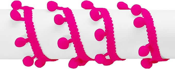 Homiest 10 Yards Pom Pom Trim for Sewing, 1 Inch Wide Hot Pink Ribbon Bundles Textured Fabric Fringe Ribbon, 13mm Ball Pompom Trim for DIY Crafts Curtain Clothes Pillow Home Decoration