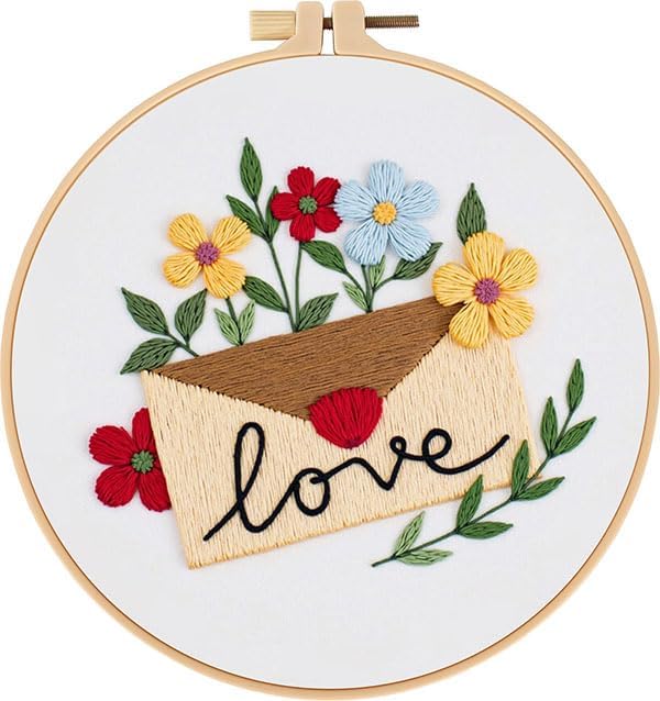 Haootadiy Beginner Embroidery Kit for Adults, Easy Cross Stitch Kit for Beginners and Adults, Full Embroidery Hoop Kit with Needles and Thread Included (Pattern 16)