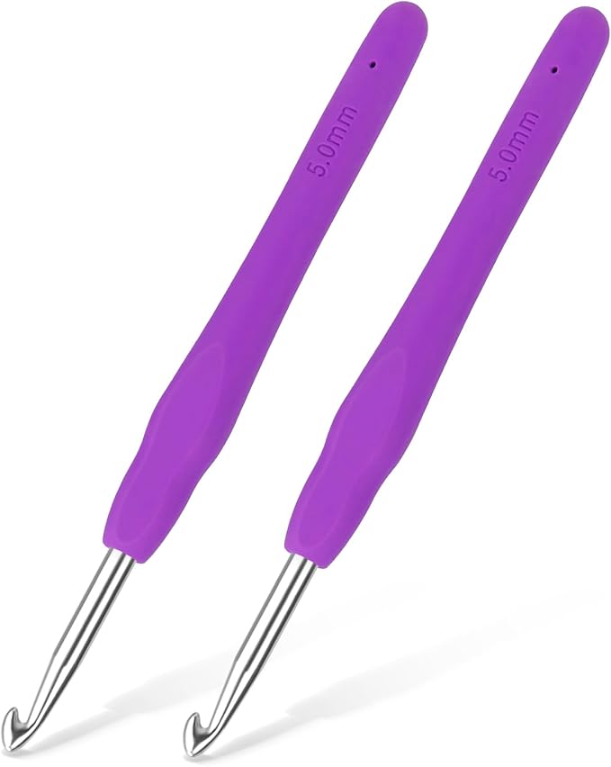 2PCS 5.0 mm SizeH Crochet Hooks, Ergonomic Handle Crochet Hooks for Arthritic Hands, Smooth and Extra Long Crochet Needles for Beginners, Knitting Needles for Beginner Handmade DIY Multicolor