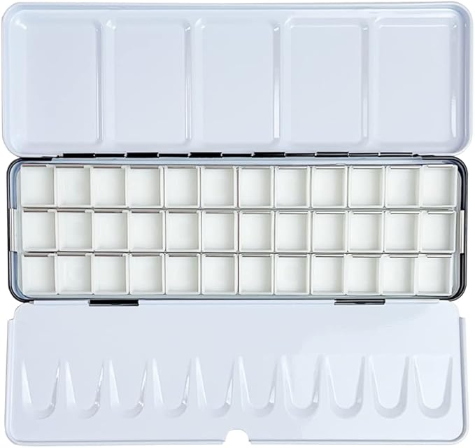 FCLUB Empty Watercolor Palette Paint Case - Medium Watercolor Tin Metal Box Tin with 36 Half Pans