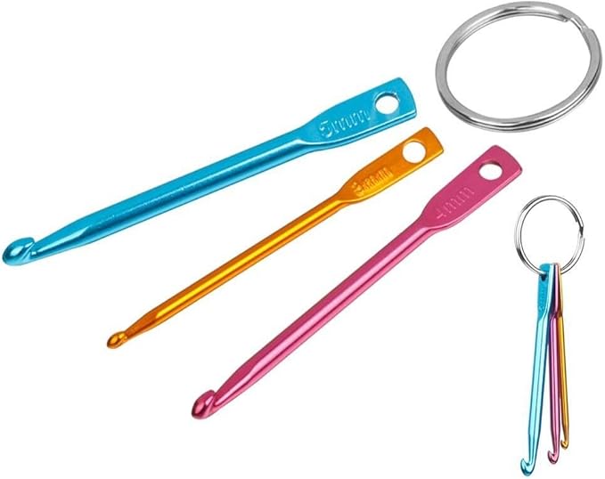 Zuoyou 4 Sets Mini Keychain Aluminum Crochet Hooks Knitting Needles 3 Sizes/Set (3mm,4mm,5mm)