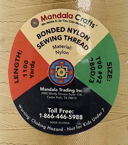 Mandala Crafts Size 92 280D T90 Bonded Nylon Thread - Tan 1100 YDs Tex 90 Heavy Duty Sewing Threads for Leather, Jeans, Weaving, Outdoor Marine Upholstery