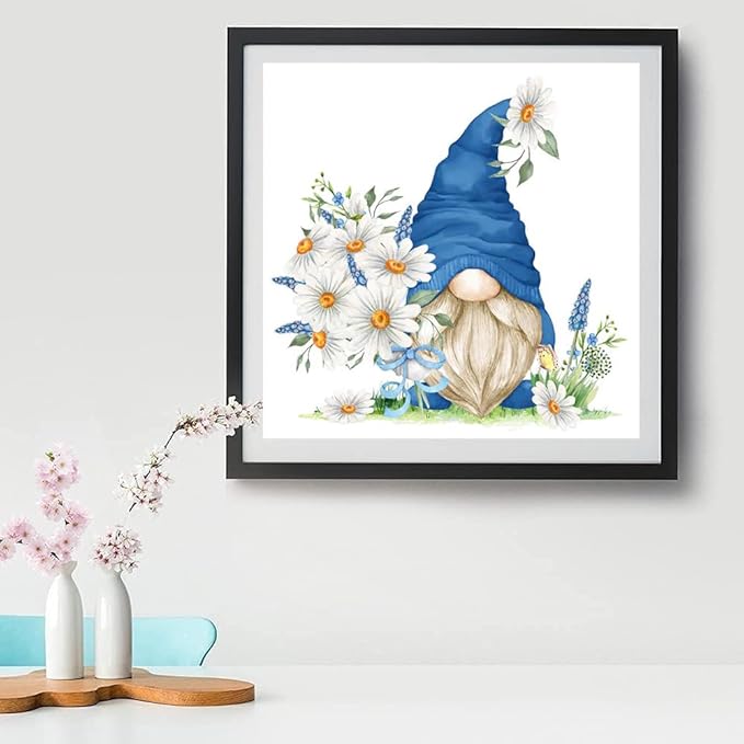 4 Pack Stamped Cross Stitch Kits for Adults - Gnome Flower Embroidery Kits for Beginners Adults,11 CT Patterns Dimensions Counted Cross Stitch Kits for Adults Arts Craft Kits13.8x13.8-12x16 inch