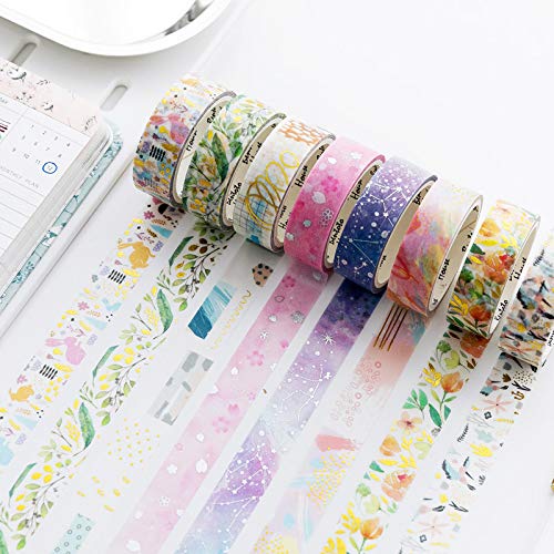 YUBBAEX Silver Washi Tape IG Style Laser Foil Masking Tape Set Decorative for Arts, DIY Crafts, Journal Supplies, Planners, Scrapbook, Card/Gift Wrapping -4 Rolls x 15mm- (Watercolor Laser)