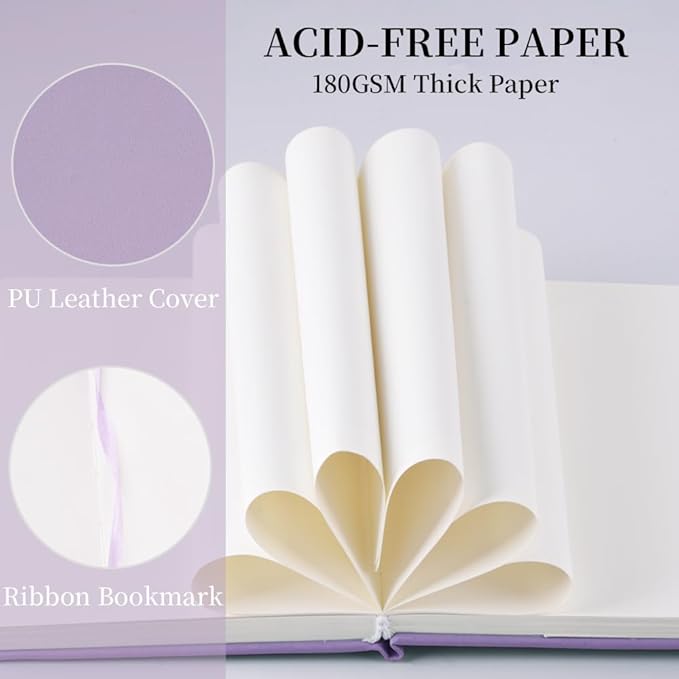 Hardcover 96Pages Blank Sketch Book for Drawing, Small 5.7x4.1 Pocket Journal Notebook for Travel, 180gsm Thick Paper Diary Notebooks for Work, PU Cover Memo for Writing. Purple