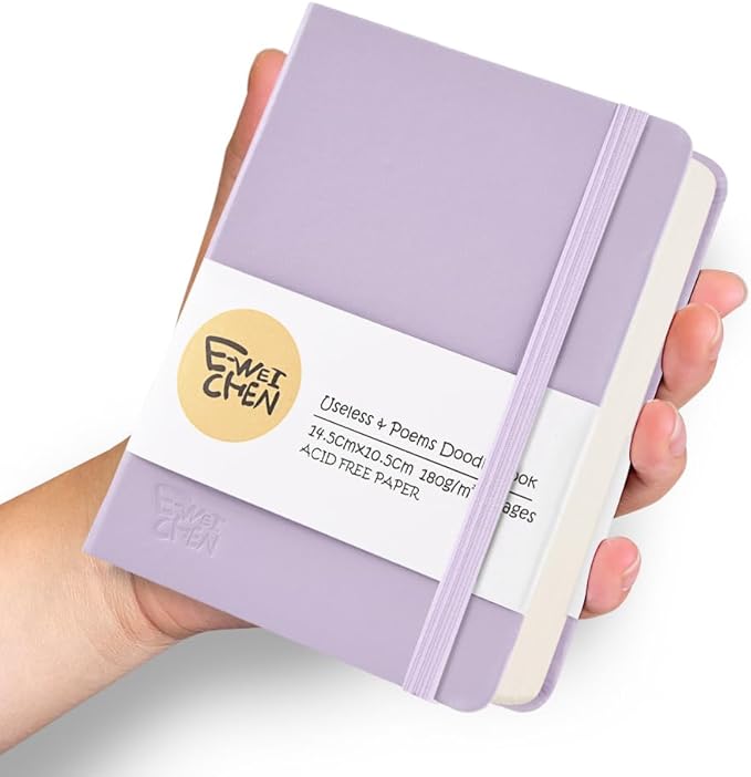 Hardcover 96Pages Blank Sketch Book for Drawing, Small 5.7x4.1 Pocket Journal Notebook for Travel, 180gsm Thick Paper Diary Notebooks for Work, PU Cover Memo for Writing. Purple