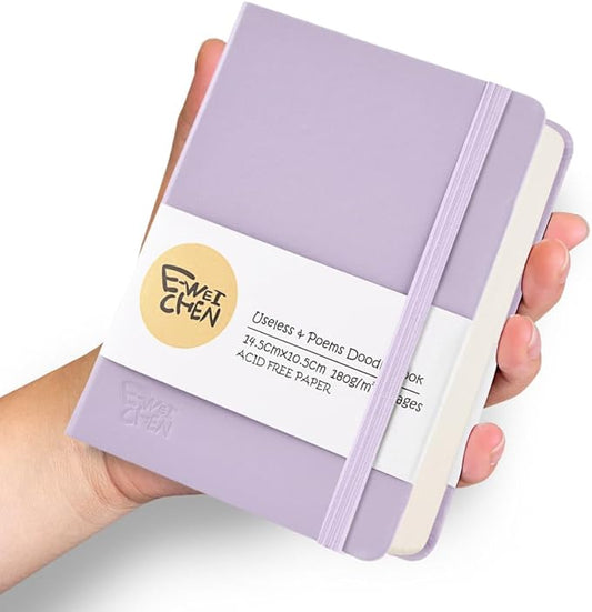 Hardcover 96Pages Blank Sketch Book for Drawing, Small 5.7x4.1 Pocket Journal Notebook for Travel, 180gsm Thick Paper Diary Notebooks for Work, PU Cover Memo for Writing. Purple