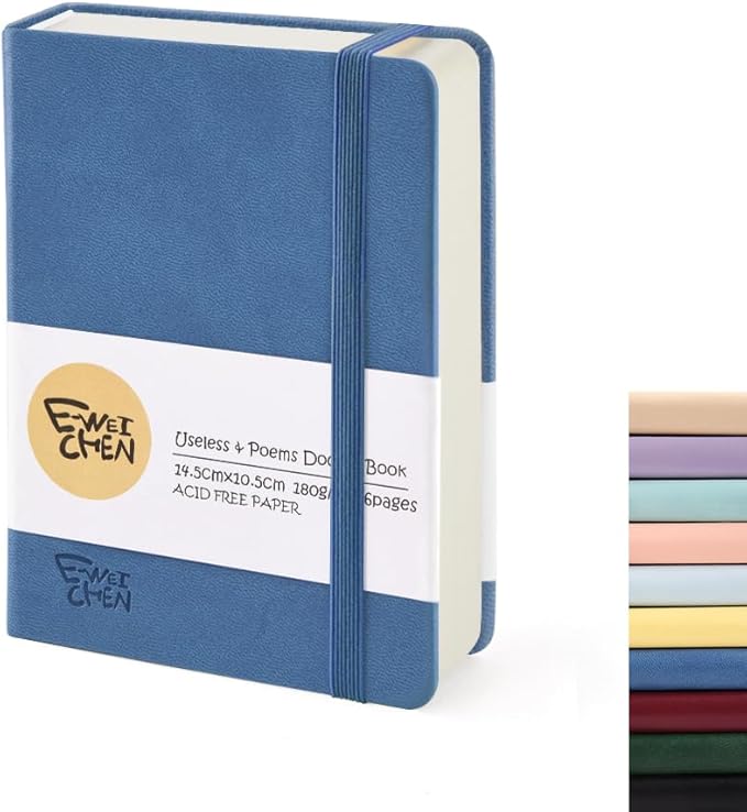 Small Blank Notebook, 96Pages, Hardcover Sketch Book for Drawing, 5.7x4.1 Pocket Journal Notebook for Travel, 180gsm Thick Paper Diary Notebooks for Work, Leather Cover Memo for Writing. Deep Blue